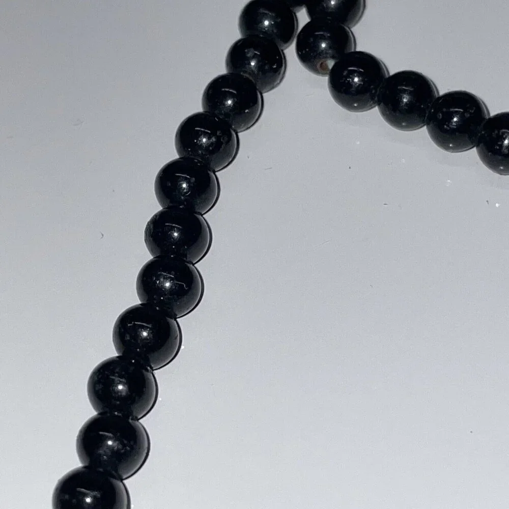 RARE Vintage‎ Black Stacked Snake Beads Long Necklace Unique!   SL17